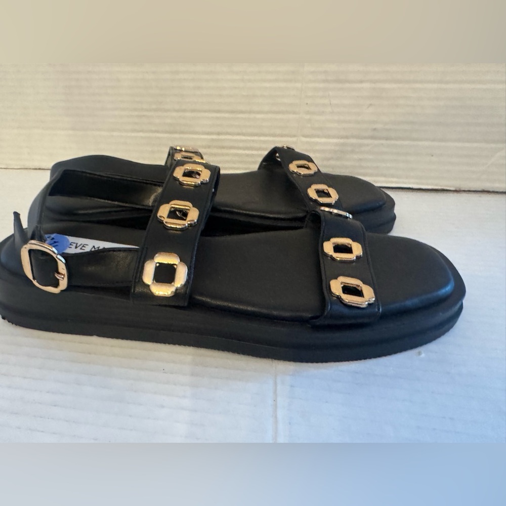 Steve Madden Black Sandals with Gold Accents